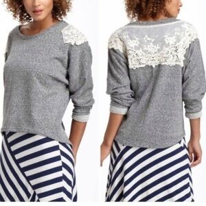 Anthropologie Lili's Closet Heathered Gray Spaulder Crochet Lace Hi-lo Sweatser 